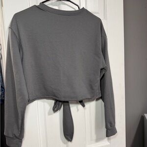 Grey Cropped Yoga Tie Back Sweater Size Small.
